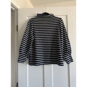 Madewell Gathered Sleeve Mock Neck Top Blue & White Stripes Women's Med